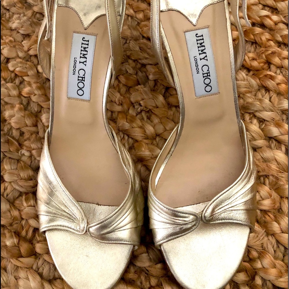 Jimmy Choo Gold Open-Toe Heels